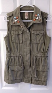 Decree Army Green Utility Vest with Jeweled Collar – Size Medium - Picture 1 of 9