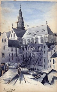 Antwerp Belgium - Small Watercolour Painting - 19th Century - Grand Tour - Picture 1 of 3