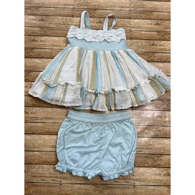 Conjunto de túnica de lúrex y encaje azul lobo bien vestido 3T Foto 1 de 4
