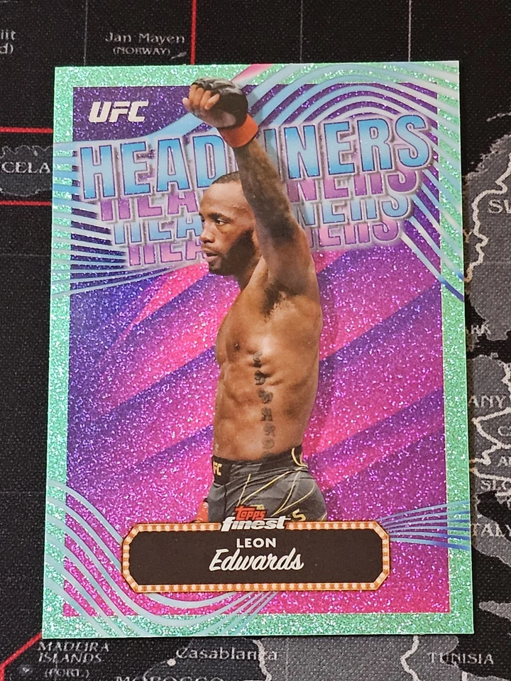 2024 Topps Finest UFC - Headliners Leon Edwards #HDL-4 Aqua Glitter Refractor - Image 1 of 2
