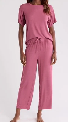NEW $79 Nordstrom Moonlight Eco Easy Rib Pajamas Pink Burgundy Thorn Small - Image 1 of 4