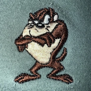 Vintage 90s Looney Tunes Taz Golf Green Polo Long Sleeve Shirt Mens XXL 2XL - Picture 1 of 9
