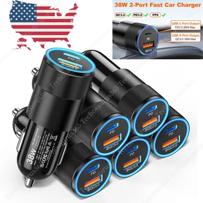 Adaptador cargador coche carga rápida PD USB-C para iPhone 16 15 14 13 12 11 Samsung Foto 1 de 4