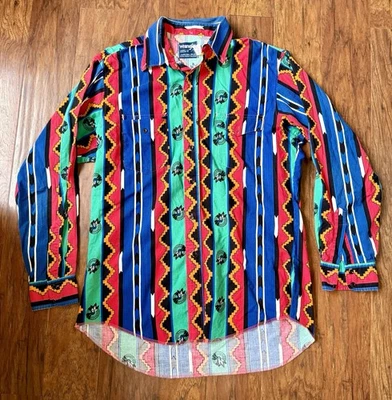Camisa abotonada azteca geométrica Western Wild Crazy serie Frontier para hombre talla L Foto 1 de 4