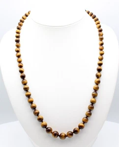 Tiger Eye Chain Gemstone Necklace Knotted Yellow Ball Vintage Approx. 29 7/8in - Picture 1 of 3