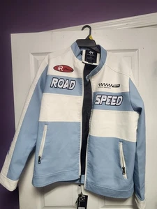 MEN'S RACING WOVEN PU JACKET-Sky Blue/White - Picture 1 of 9