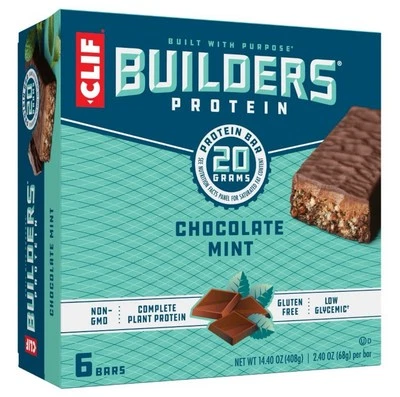 🔴 Nuevas barras de proteína vegetal CLIF Builders chocolate menta gramos 14,40 oz (1 caja) Foto 1 de 2