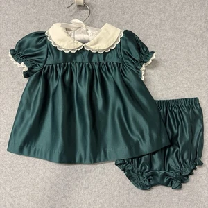 Janie & Jack Satin Collared Baby Dress Set Evergreen Forest Size 12-18 mo Fairy - Picture 1 of 7