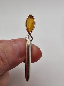 925 silver stamped bar brooch with amber/citrine stone and carved heart detail - Picture 1 of 8