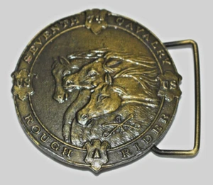 Hebilla de cinturón vintage de latón 7o caballería jinetes ásperos guerra civil militar década de 1970 - Imagen 1 de 5