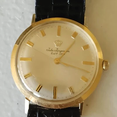 Relógio de pulso masculino vintage Jules Jurgensen ouro 14K década de 1960 corda manual - Funciona! - Imagem 1 de 4
