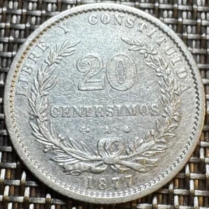 TRÈS BELLE PIÈCE DE 20 CENTESIMOS 1877 URUGUAY EN ARGENT  (1300) RECHERCHÉE - Picture 1 of 2