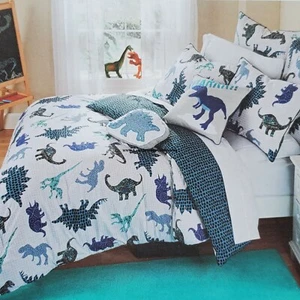 9pc Dinosaur Full/Queen COMFORTER Set PILLOWS Sheets DINOSAURS Blue White Teal - Picture 1 of 9