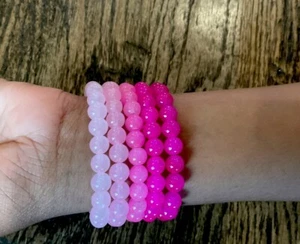 Handmade 5 Tone Pink Bracelet Set Stretch Round Beaded Jewelry 6.5” - Picture 1 of 22