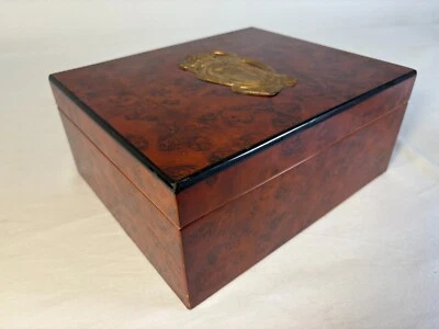Vintage Holzkiste Humidor Hygrometer Zigarrenkiste Box aus Holz Messingbesatz - Bild 1 von 4
