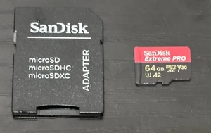 Micro SD Card SanDisk 64GB Extreme Pro Memory. Formatted And Working Condition - Picture 1 of 2