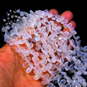 AAA++ Genuine Flashy Moonstone Faceted Pear Briolette Loose Gemstone Beads 10Pcs - Picture 1 of 8