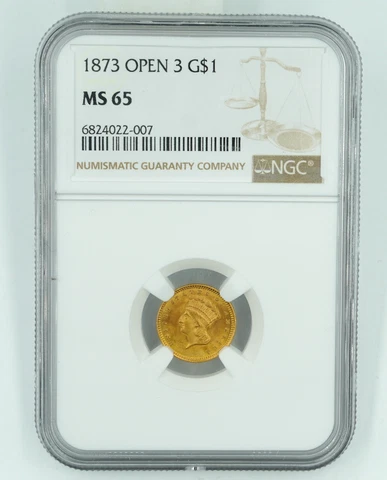 1873 NGC MS65 Open 3 Gold Dollar Cover