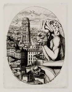 Charles Meryon Le Stryge The Vampire Etching 1853 Paris Notre Dame Cathedral - Picture 1 of 12