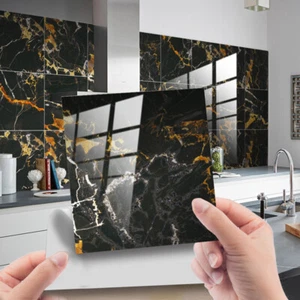 10pcs Black Gold Marble Brick Self-adhesive Bath Kitchen Wall Stair Tile Sticker - Picture 1 of 15