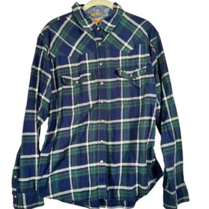 JACHS GIRLFRIEND Flannel Shirt Womens XL Green Blue Plaid Pearl Snap Button - Picture 1 of 7