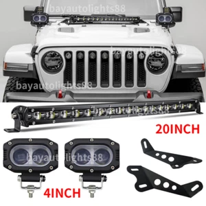 20" LED Light bar + Hood Mounting Brackets +4'' pods fit 07-17 Jeep JK Wrangler - Picture 1 of 18