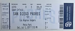 Biglietto Stub Los Angeles Dodgers vs San Diego Padres 2017 01/07/17 - Raro! - Come nuovo! - Foto 1 di 1