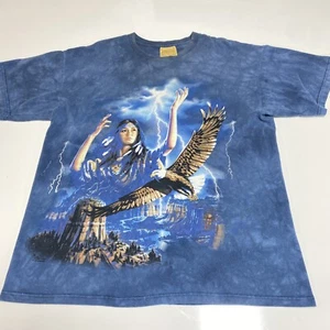 VTG  The Mountain Tshirt Native American Indian Woman Flying Eagle Blue  Sz L - Picture 1 of 9