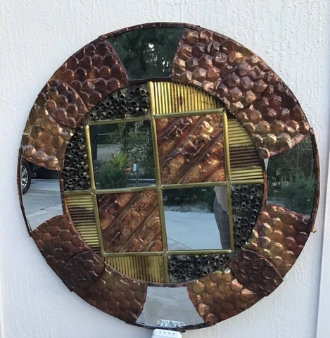 36'' Brutalist Mixed Metal Copper Round Mirror Cover