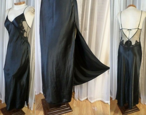 UNDERCOVER NUOVA camicia da notte Lady Victoria's Secret media lunga nera abito paillettes pizzo M donna