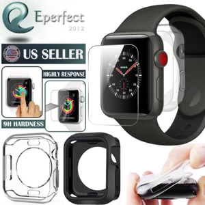For Apple Watch Series 7 8 9 45mm/41mm Tempered Glass Screen Protector+Soft Case - Picture 1 of 9