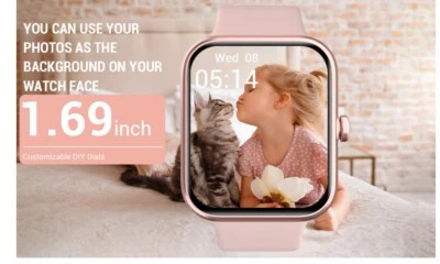 Best Smart Watch In 2022 For Women Pink Color 1.69 Size Blood Oxygen Heart Rate - Image 1 of 4