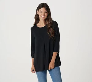 Denim & Co. Heavenly Jersey Round Neck 3/4 Sleeve Shirt Black M New - Picture 1 of 1