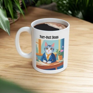 Boss Gray Cat Coffee Cup, Cat Lover Gift - Picture 1 of 8