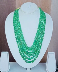 6 Strand Zambian Emerald Oval Beads Necklace, Emerald Gemstone, 16 To 20 Inch - Picture 1 of 5