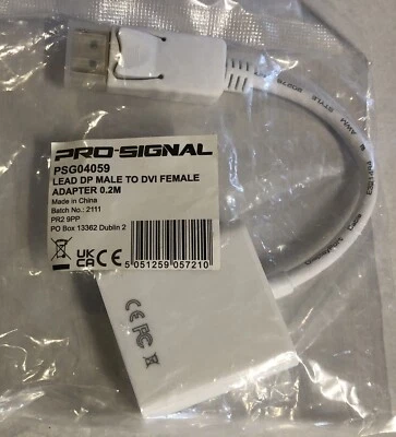 PSG04059 Pro Signal Lead DisplayPort Male To Dvi Female Adapter 0.2M - Image 1 of 3