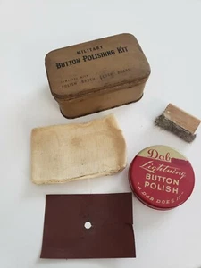 RARE WWI US Army Button Polishing Kit Complete TIN w/ brush, cloth, polish, + - Picture 1 of 8
