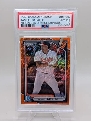 2024 Bowman Chrome Samuel Basallo Prospect Orange Shimmer /25!! PSA 10  - Image 1 of 2