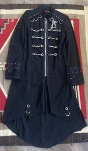 Tripp Trench Coat Small Black Zip Jacket Silver Hooks Goth Hellraiser Punk - Picture 1 of 7