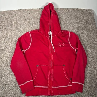 Sudadera con capucha True Religion roja con cremallera para hombre M puntada en contraste logotipo de herradura Foto 1 de 4