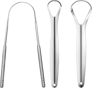 Raspador de lengua de metal de 3 piezas, raspadores de lengua para adultos niños, acero inoxidable - Imagen 1 de 5