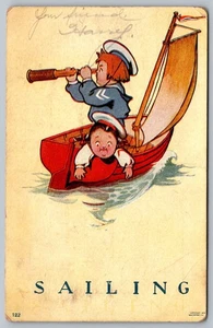 Kids Sailing Cartoon Postcard October 28 1909 Moscow Mills Maryland cancel - Picture 1 of 2