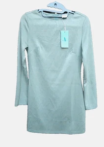 WIHOLL Mini Abito Manica Lunga Scollo Barca Slim Fit Party Club Bodycon Verde Salvia M - Foto 1 di 8