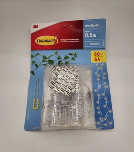 3M Command Clear Indoor Mini Hooks - 60 Hooks & 64 Strips, New Open Box - Picture 1 of 1