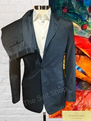 Ermenegildo Zegna 36 - 38R 30x30 Blue Brushed Cotton Suit Unconstructed 3/2 Roll - Image 1 of 4