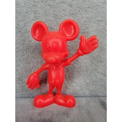 Vintage Red Plastic Mickey Mouse Figure Waving Collectible Toy - Image 1 of 4