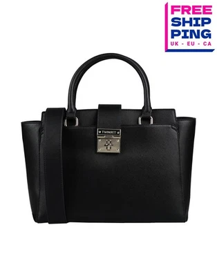 UVP175€ TWINSET beschichtete Handtasche groß schwarz Logo abnehmbarer Riemen - Bild 1 von 3