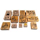 Lot 12 Wood Rubber Stamps Animal Theme Easter Cow Rat Cat Bunny Duck Sheep Large