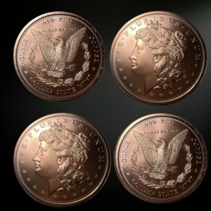 FOUR (4) -1 OZ Morgan Dollar Round .999 Pure Copper Bullion (BU) - Picture 1 of 4
