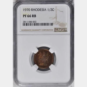 1970 Rhodesia 1/2 Cent, NGC Proof 66, RB, Superb, Zimbabwe, None Finer @ NGC - Picture 1 of 3